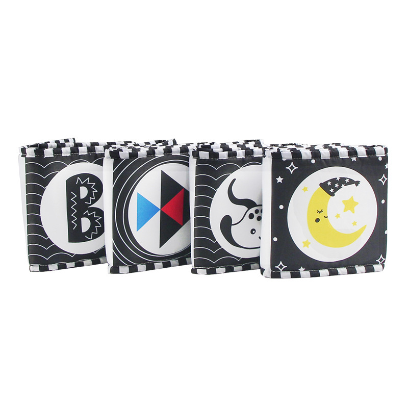 Cross-border export puzzle infant black and white color bed circumference ha ha mirror cloth book bed circumference early education toys