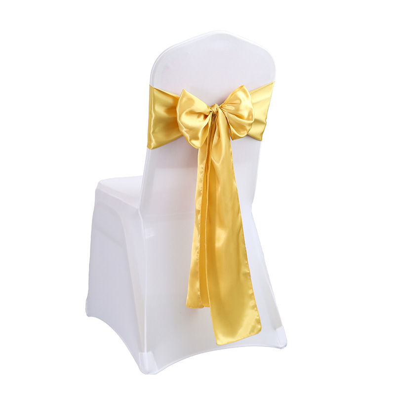 Hotel Nordic Manufacturer Wedding Banquet Chair Covers with Back Flower Bow Silk Scarf Chair Back Floral Satin Ribbon