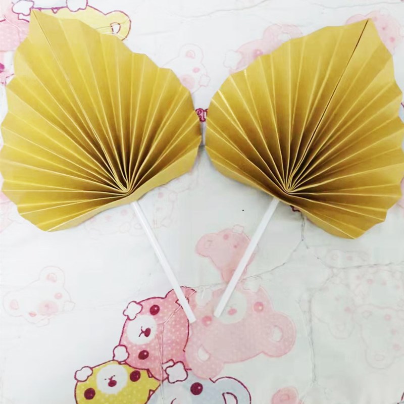 Fan cake decoration flag plug-in peach-shaped folding fan Net red Golden romantic purple leaf card ins dessert table