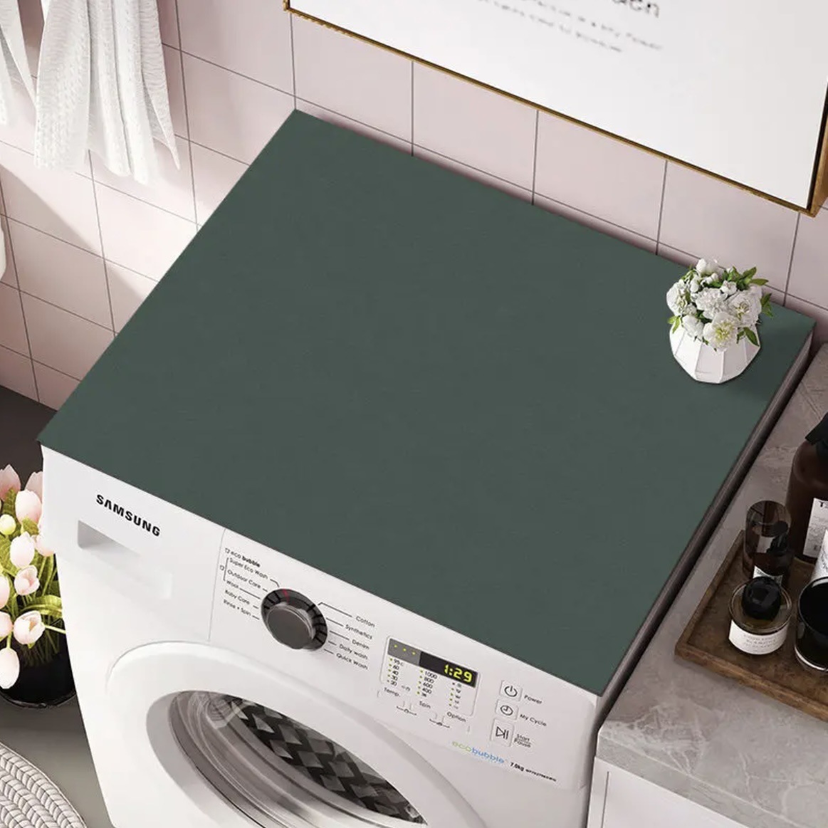 Solid Color Drum Washing Machine Cover Pad Dust-proof Cover Sunscreen Cover Towel Absorbent Non-slip Dirt-resistant Refrigerator Bedside Table Table