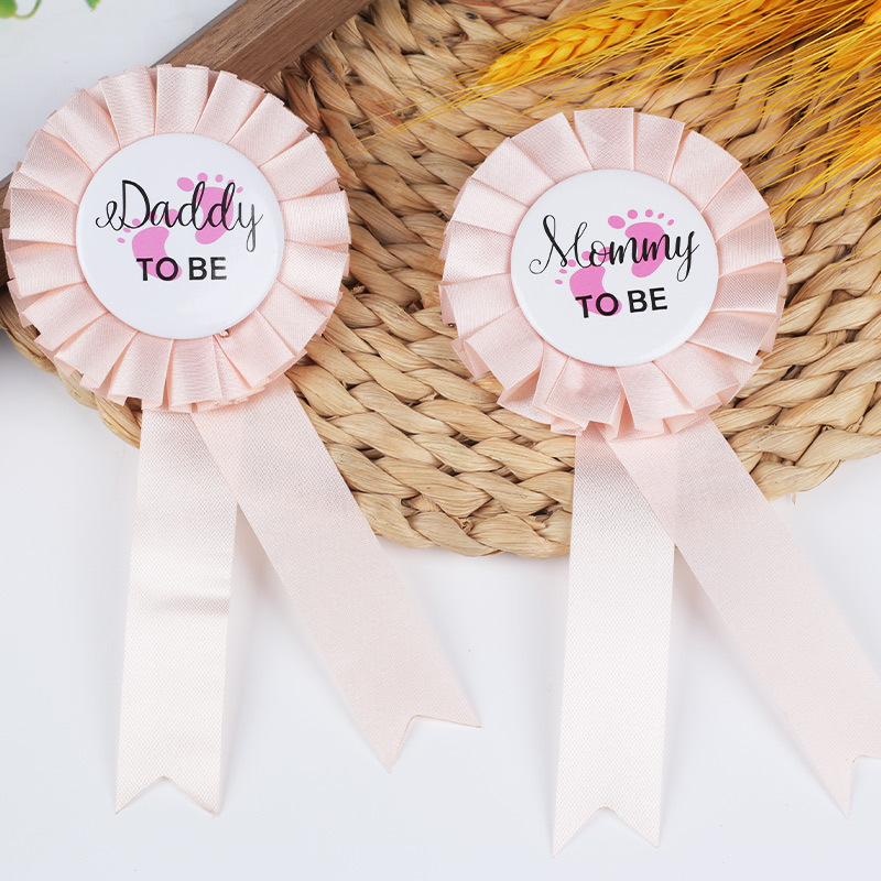 Cross-border supply mom to be footprints mother-to-be birthday party tinplate corsage