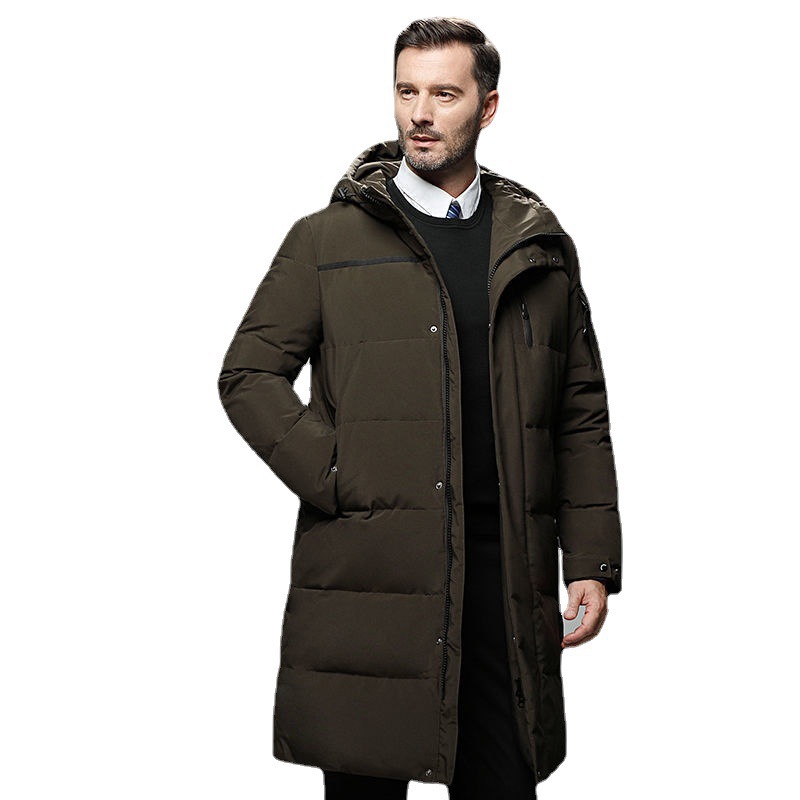 2025 New Middle-Aged and Elderly Dad Winter Clothing Men's down Jacket Long Over-The-Knee Thickeneded Large Size Men's Export Winter Clothing
