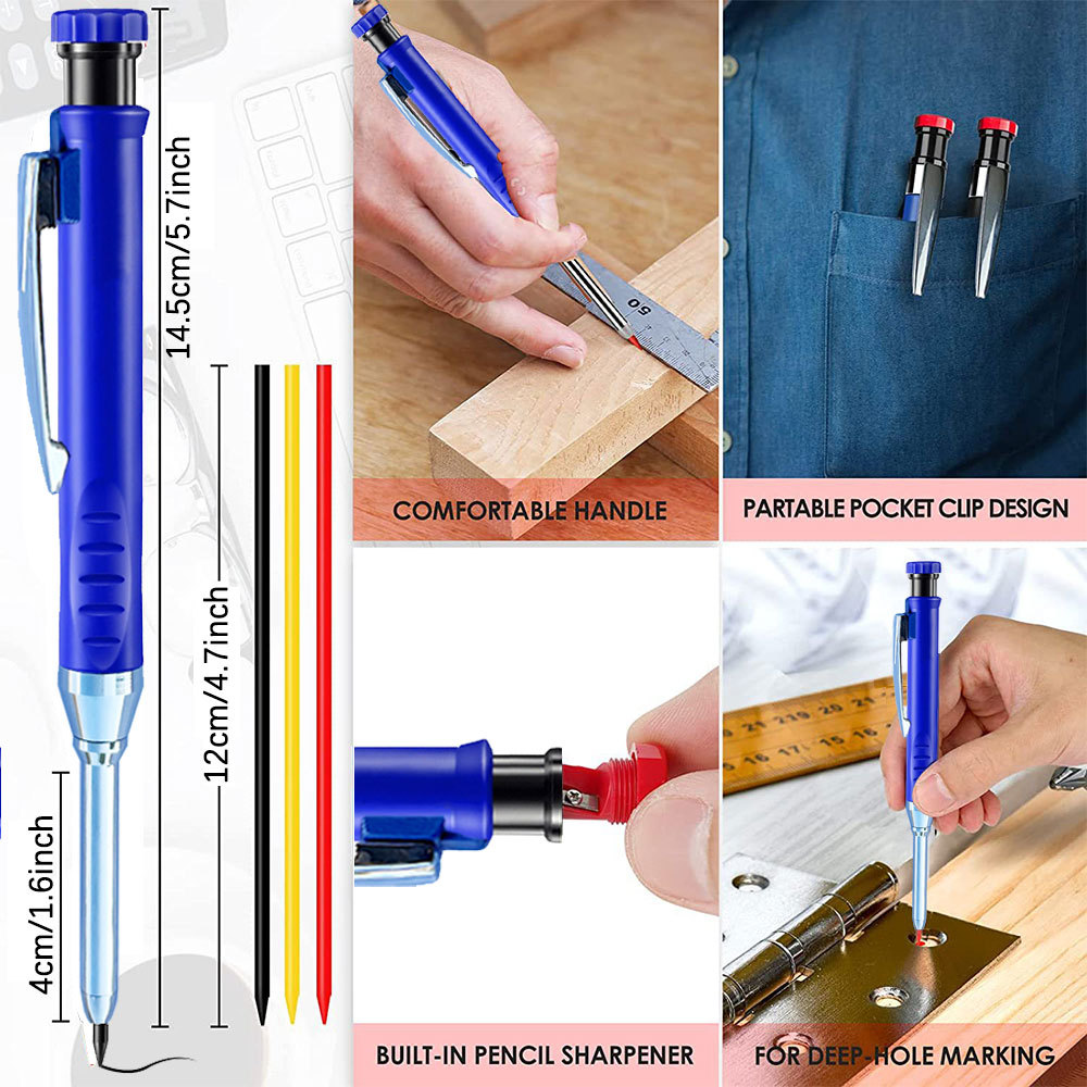 Metal long head deep hole woodworking pencil professional engineering woodworking pen quick-drying marking pen 2.8MM graphite refill