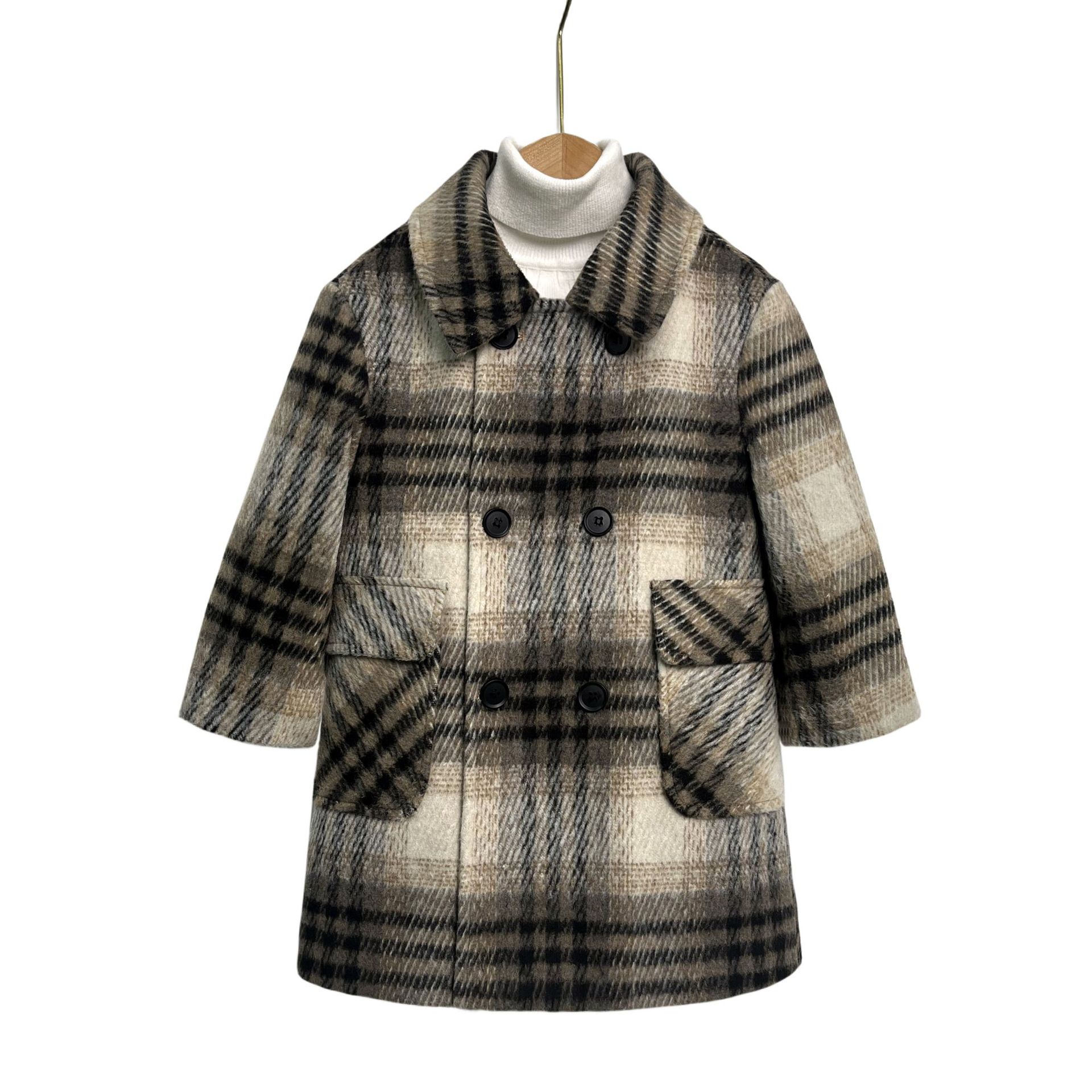 Autumn and Winter new children's clothing boys' plaid wool woolen coat medium and big children's casual woolen coat mid-length top