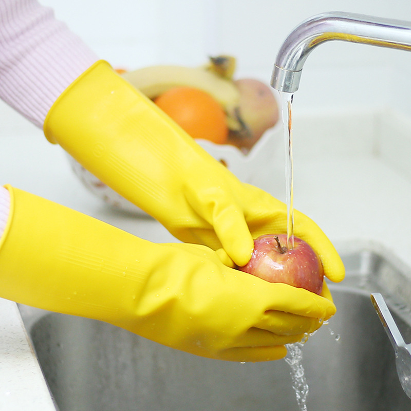 Rubber gloves rubber waterproof cleaning thickened household kitchen female dishwashing laundry household durable rubber beef tendon latex