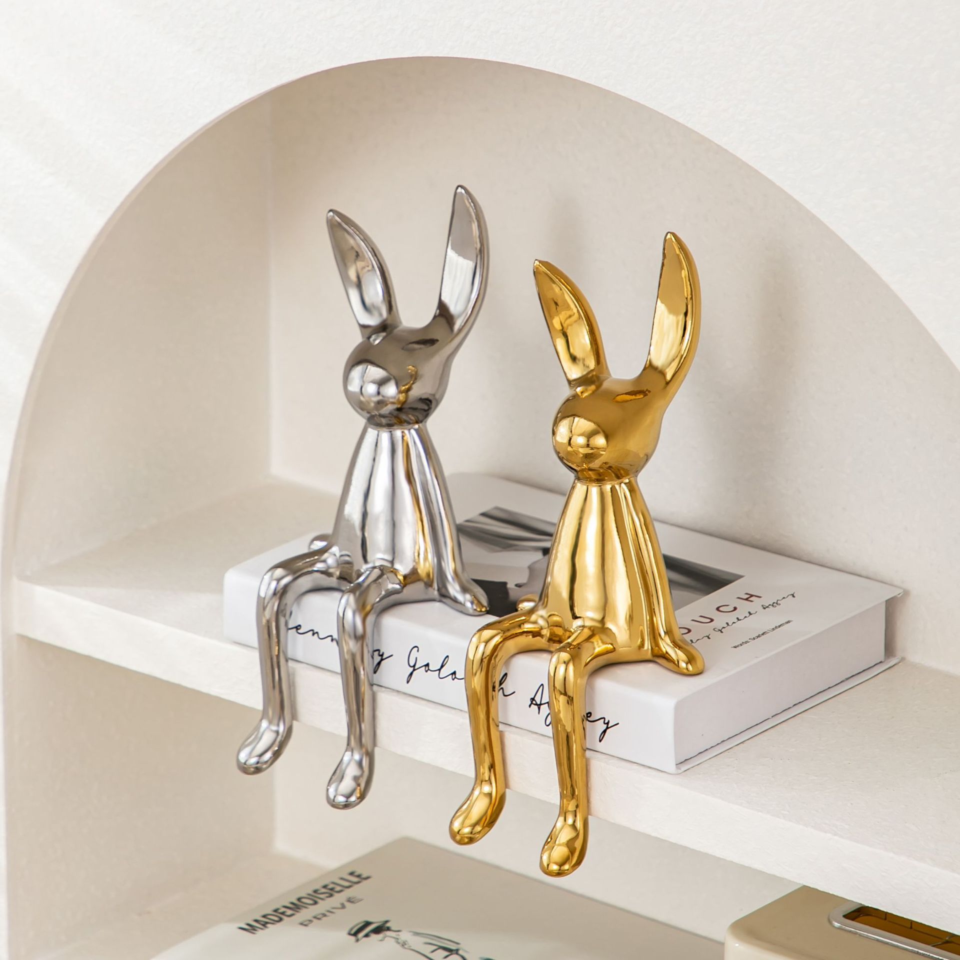 Internet Celebrity Creative Cartoon Sitting Posture Long Ear Rabbit Decoration High-end Light Luxury Living Room TV Cabinet Wine Cabinet Entrance Decoration