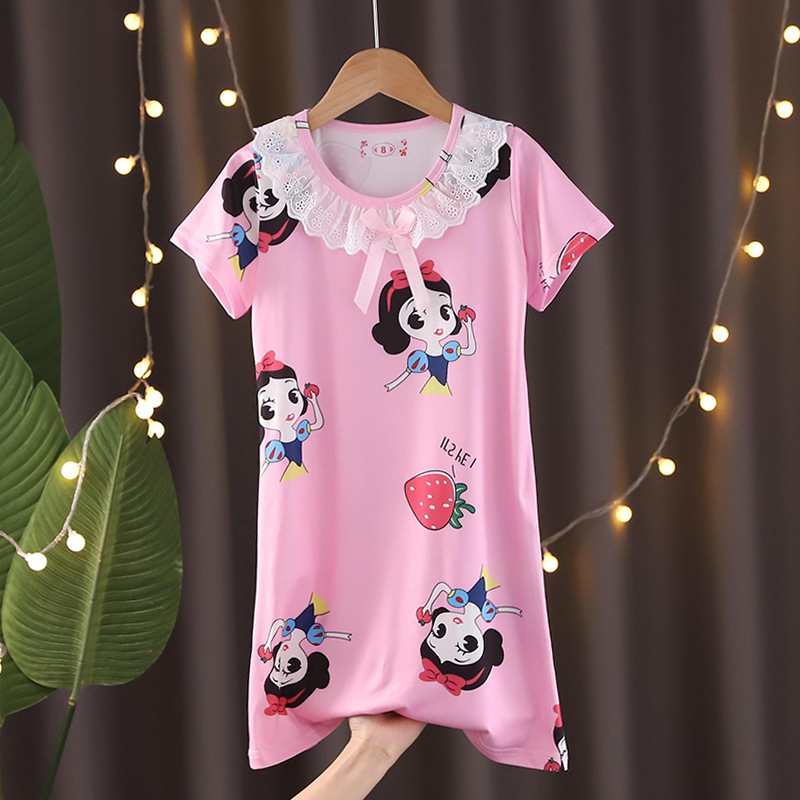 Summer nightgown short sleeve girls pajamas thin children princess cartoon Korean baby children Girls nightgown wholesale