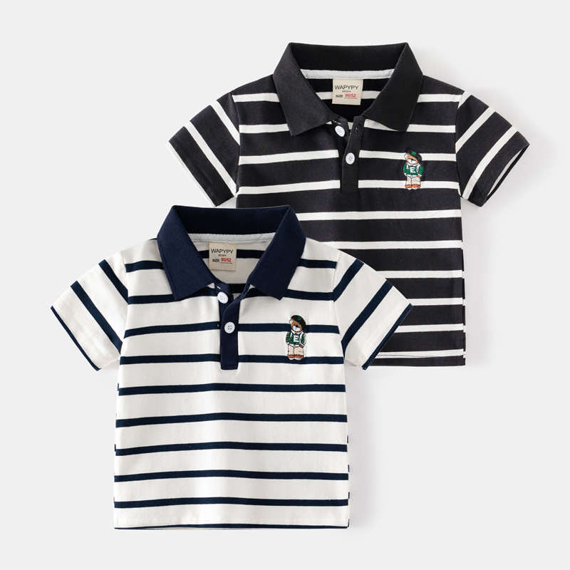 Children's Striped Polo Shirt 2026 New Summer Korean Style Kids' Clothing Boys' Short-Sleeve T-Shirt Baby Half-Sleeve Top Trendy