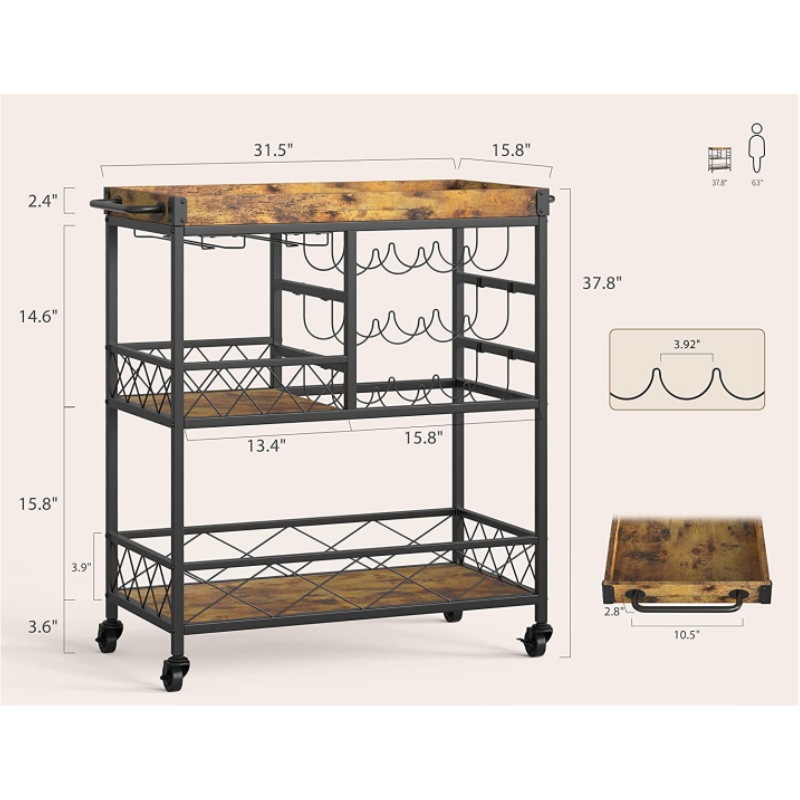 Hand Push Dining Cart Commercial Storage Rack Kitchen Restaurant Wine Side Cabinet Red Wine Mobile Dining Cart Amazon Cross-Border