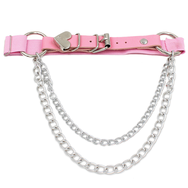 Factory Direct European and American punk Gothic PU leather irregular Garter peach heart love chain elastic leg ring