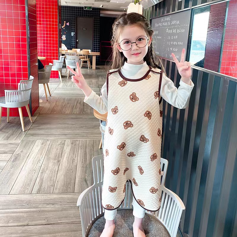Autumn and Winter Middle-Aged Internet Celebrity Baby Pure Cotton Sandwich Sleeveless Vest One-Piece Nightgown Anti-Kick Quilt Thickeneded Comfortable Nightgown