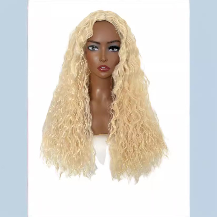 Factory New African Wig Women's Fashionable Black Small Curly Hair Water Wave Corn Hot Middle Bangs Full Top Cover