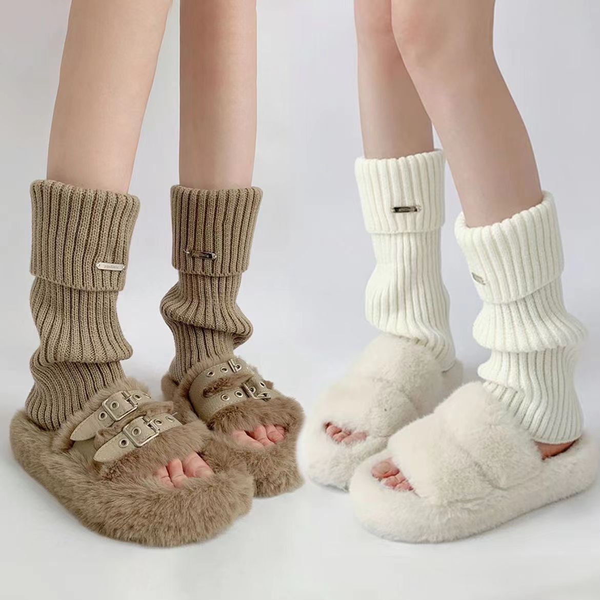 Autumn and Winter Y2K Subculture Metal Label Spice Girl Knitted Leg Socks Jk Pile Socks Women's Mid-tube Socks Warm