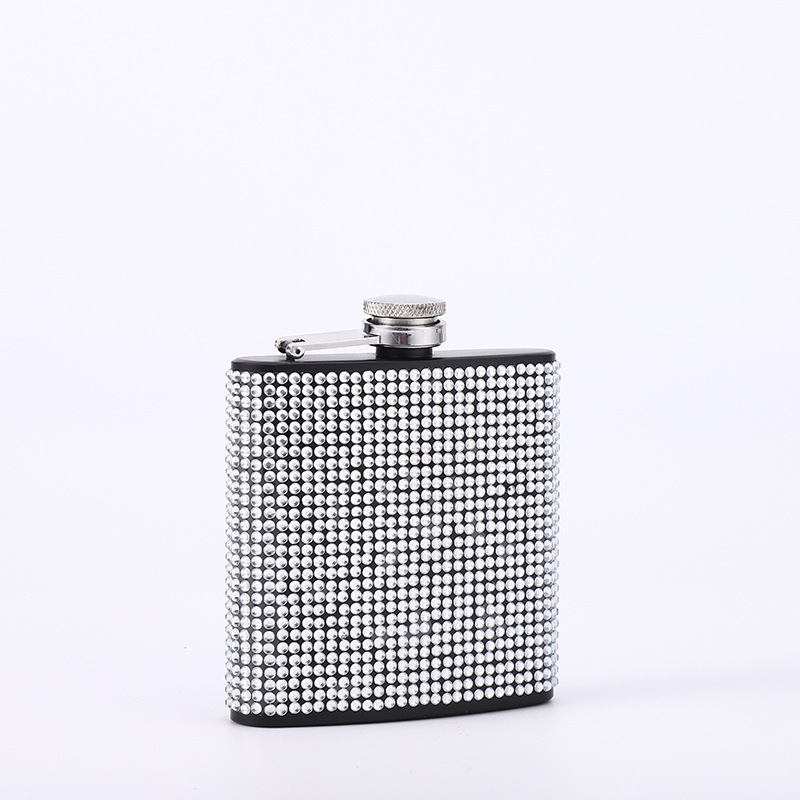 Cross-border wholesale spot stainless steel diamond-encrusted hip flask 6oz portable 5oz hip flask A diamond rhinestone AB diamond