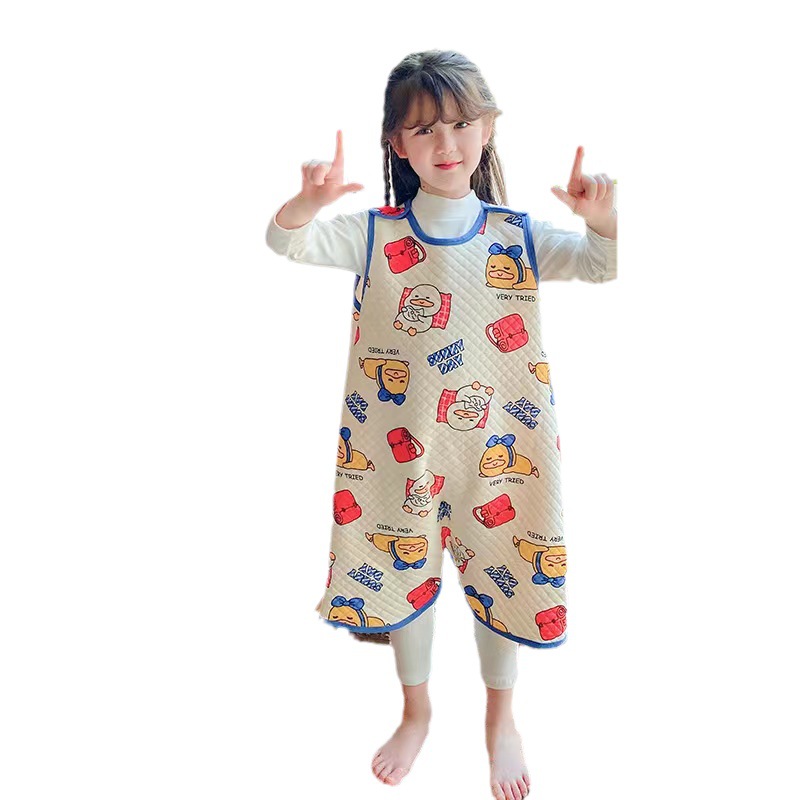 Autumn and Winter Middle-Aged Internet Celebrity Baby Pure Cotton Sandwich Sleeveless Vest One-Piece Nightgown Anti-Kick Quilt Thickeneded Comfortable Nightgown