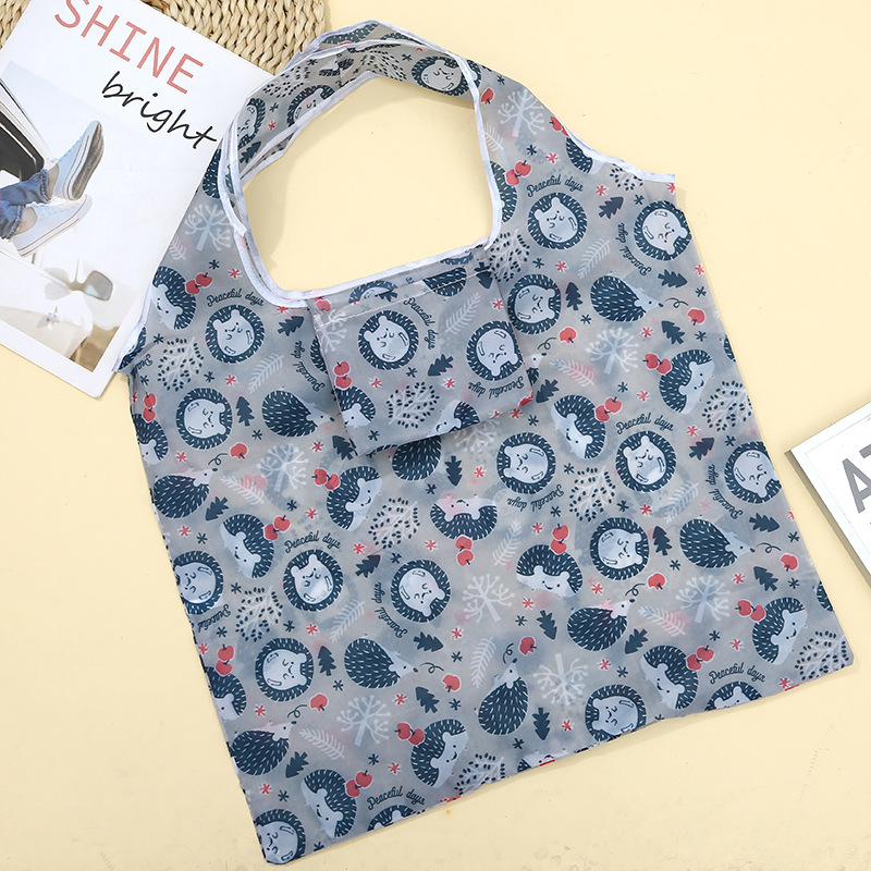 Large capacity folding shopping bag supermarket portable handbag printed logo printing 190T storage bag factory straight