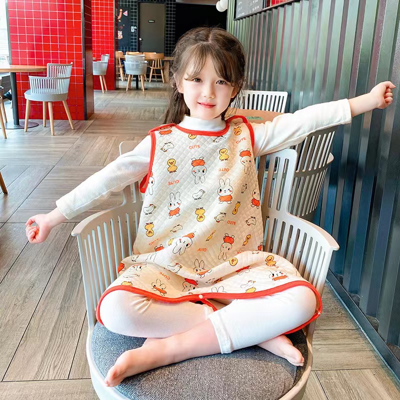 Autumn and Winter Middle-Aged Internet Celebrity Baby Pure Cotton Sandwich Sleeveless Vest One-Piece Nightgown Anti-Kick Quilt Thickeneded Comfortable Nightgown