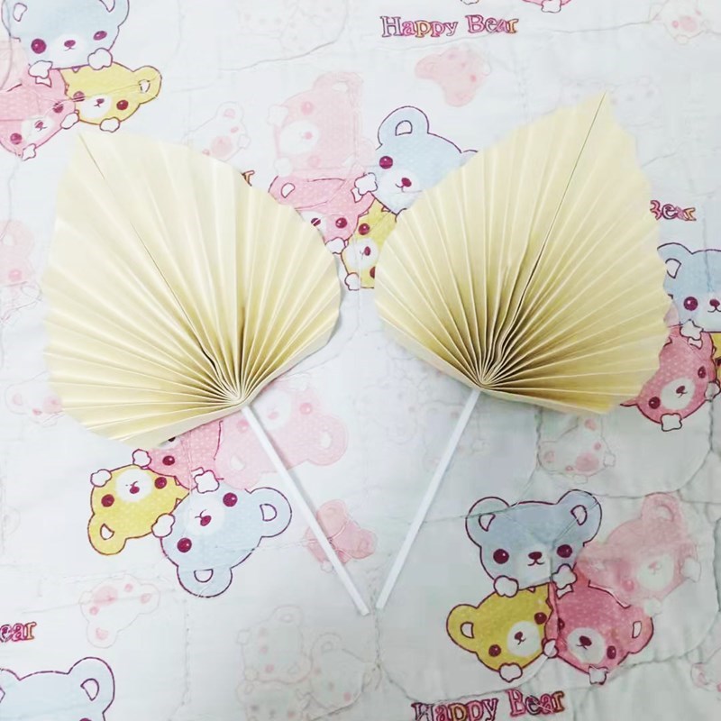 Fan cake decoration flag plug-in peach-shaped folding fan Net red Golden romantic purple leaf card ins dessert table