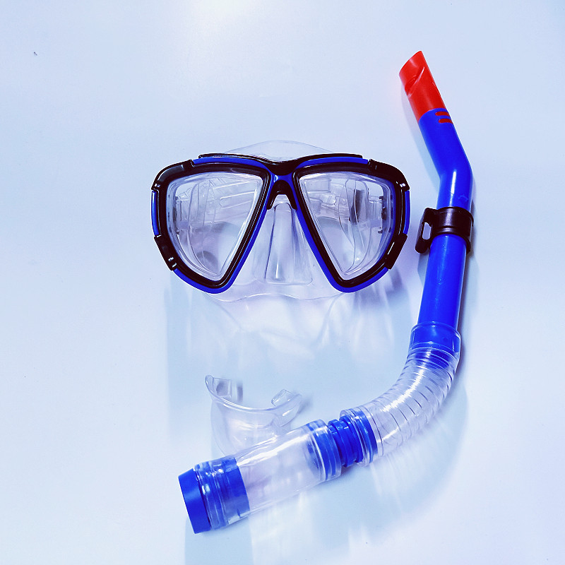 Factory supply diving goggles semi-dry snorkel snorkeling frog mirror diving kit PVC headband stock