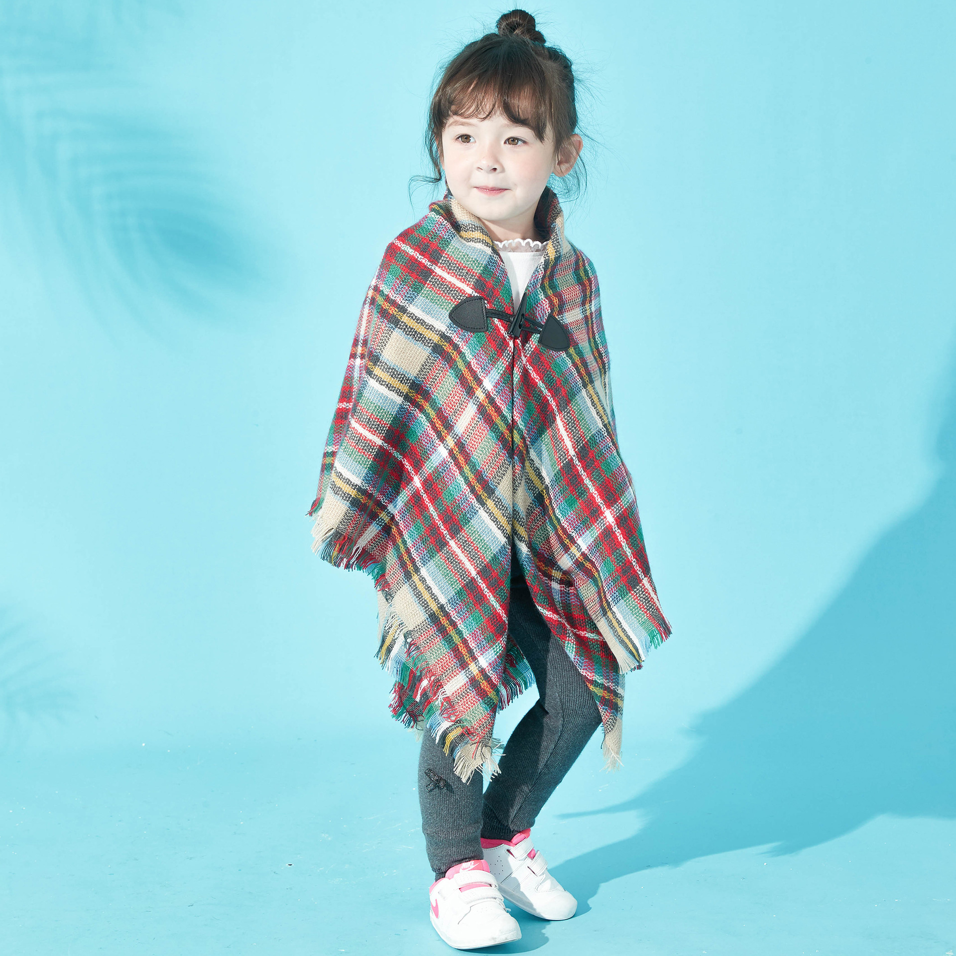 Directly Supplied from the Manufacturer, Amazon's Popular European and American Autumn and Winter New Style Parent-Child Children's Toggle Plaid Cape Shawl