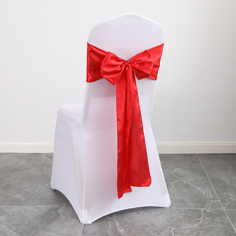 Hotel Nordic Manufacturer Wedding Banquet Chair Covers with Back Flower Bow Silk Scarf Chair Back Floral Satin Ribbon