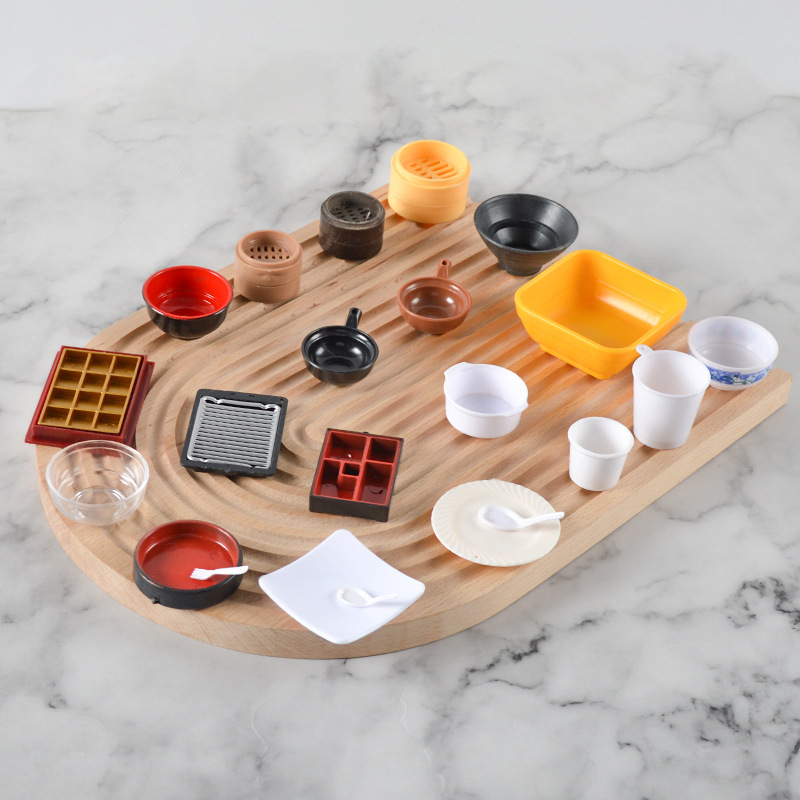 Simulation Blue and Flower Bowl Plate Steamer Miniature Food and Play Container Mini Kitchenette Handmade DIY Soft Pottery Clay Utensil