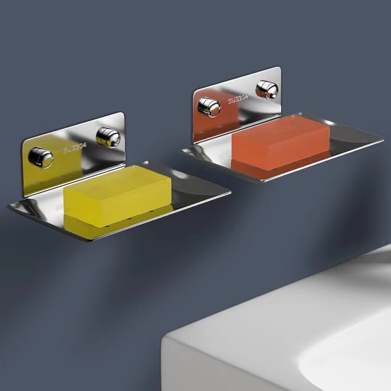 304 Stainless Steel Soap Box Drain Soap Dish Wall-Mounted Soap Rack Punch-Free Creative Hand Sanitizer Rack