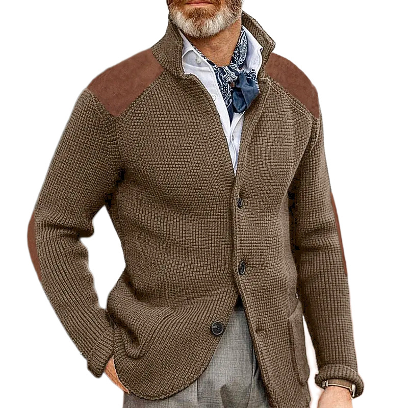 2025 autumn and winter new sweater cardigan slim lapel long sleeve knitted coat cross-border European and American plus size men's sweater