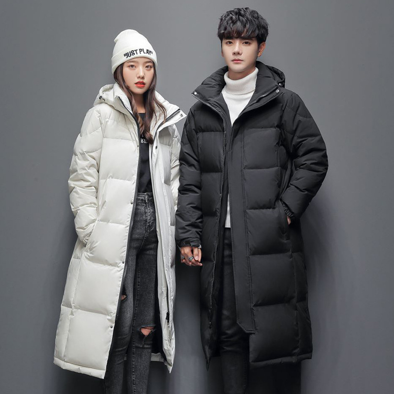 Factory Direct Wholesale Winter Men's down Jacket Couple's Long Thickened Warm Hooded Simple Fashion Youth Trendy Coat