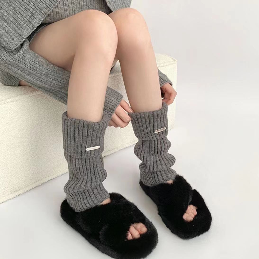 Autumn and Winter Y2K Subculture Metal Label Spice Girl Knitted Leg Socks Jk Pile Socks Women's Mid-tube Socks Warm