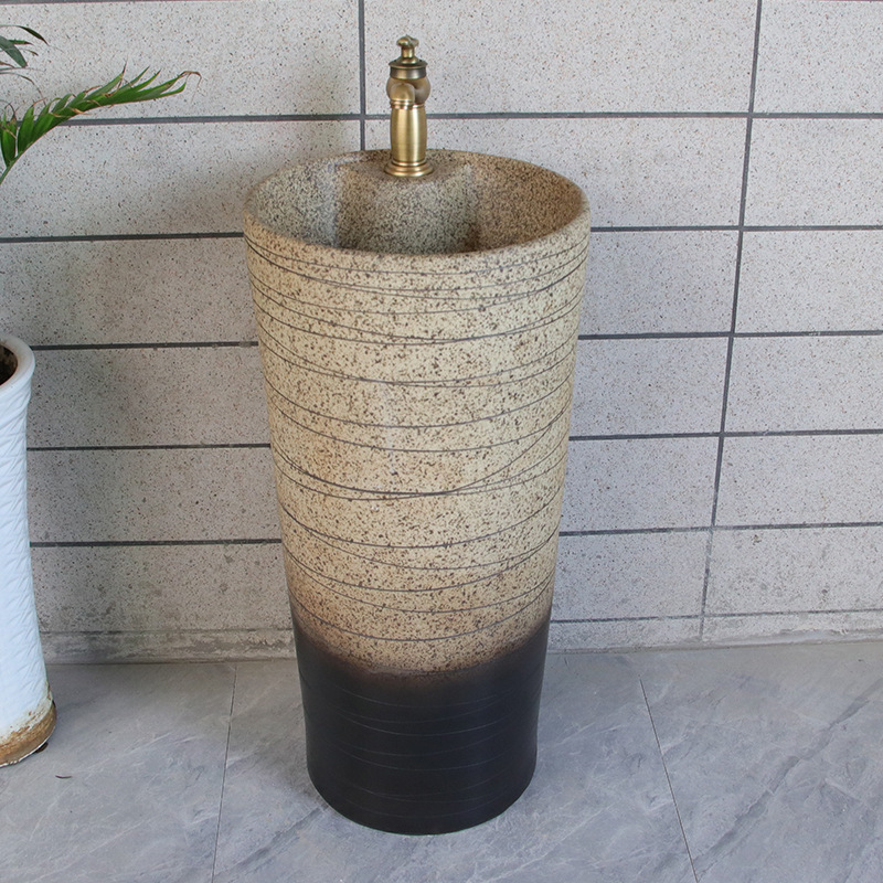 Column Basin Ceramic Wash Basin Small Space Balcony Outdoor Wash Basin Integrated Column Basin Floor-Standing Wash Basin Antique