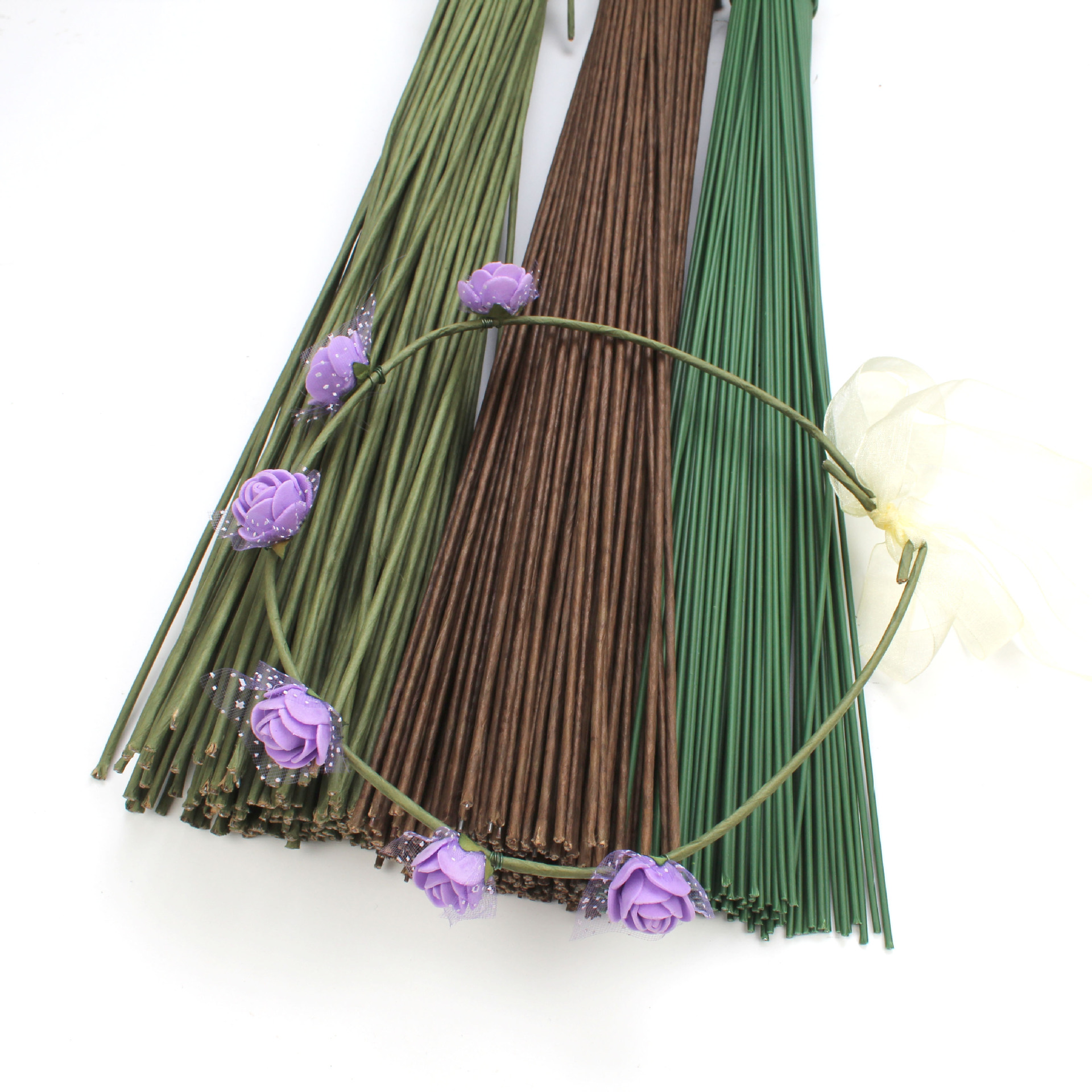 Floral Wire Assortment: Floral Stems, Paper-Coated and Plastic-Coated Thick and Thin Wires for DIY Handmade Wire Mesh Bouquets and Artificial Flowers