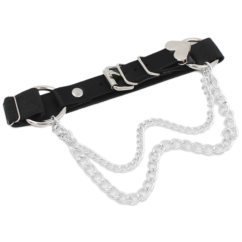Factory Direct European and American punk Gothic PU leather irregular Garter peach heart love chain elastic leg ring