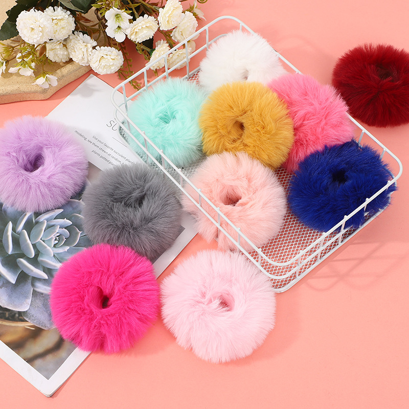 Fashion New Spot Plush Hair Tie Cute Girl's Ball Head with Imitation Rabbit Fur Hair Tie Autumn and Winter Multi-Color
