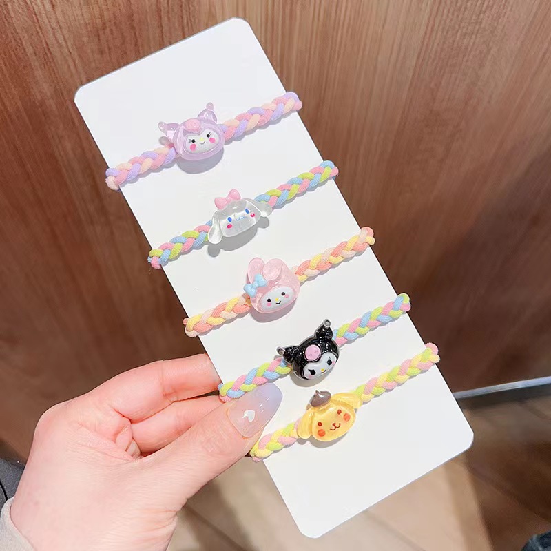 New cute Sanrio head rope rubber band ins woven high elastic hair band hair rope Mori new ponytail tie
