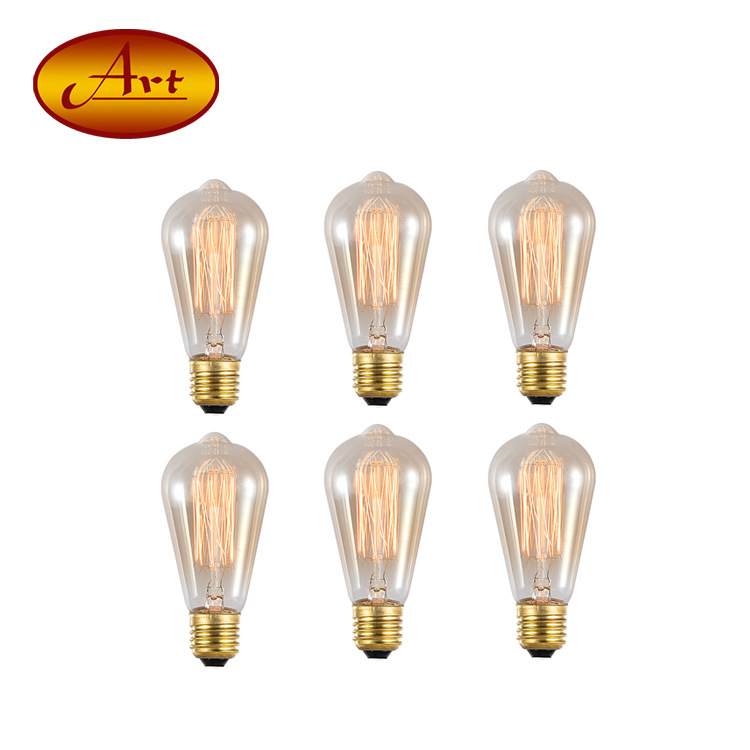 [St64 Straight Wire 6Pcs] Cross-Border 6-Pack Retro-Style Tungsten Filament Bulbs 110V/220V/25W/40W/60W