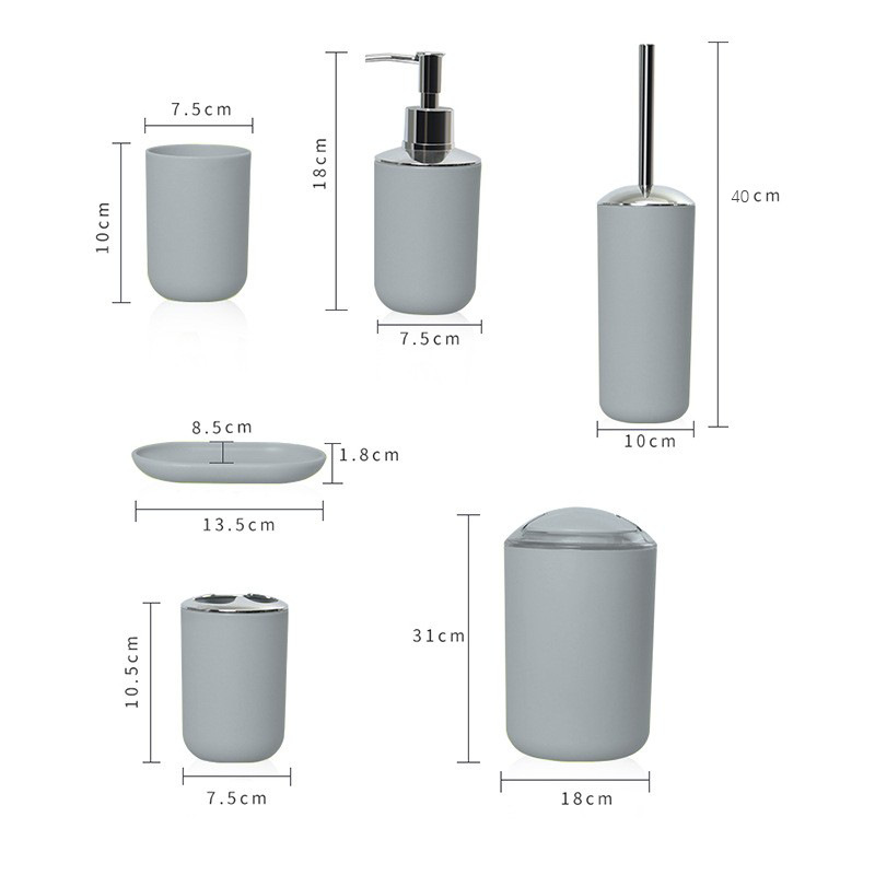 Six-Piece Bathroom Set, 6-Piece Bathroom Wash and Storage Set, Trash Can, Soap Dish, Toothbrush Holder, Toilet Brush, Cross-Border Hot Model