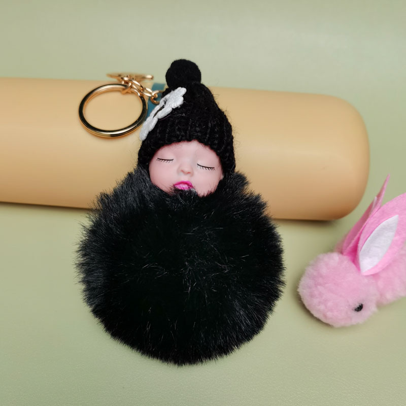Cross-border Hot Bead Chain Fur Ball Doll Fluffy Bag Pendant Girl's Hanging Keychain Girl's Lovable Style Jewelry