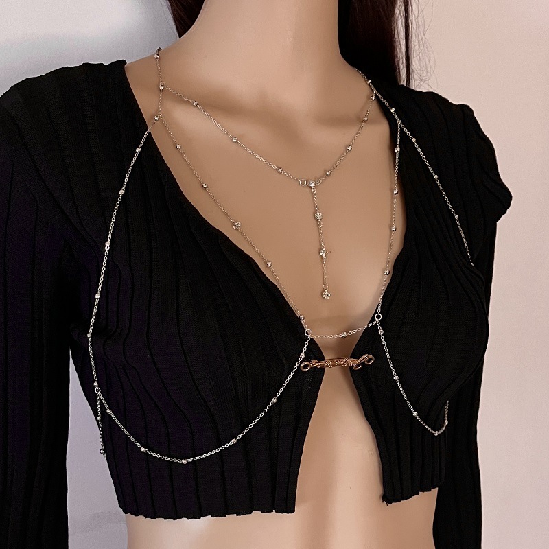 European and American fashion flash diamond bikini body chain sexy diamond chest chain jewelry women's seaside photo clothes accessories