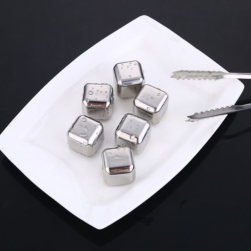 Food-Grade 304 Stainless Steel Ice Cubes, Quick-Freezing Ice Particles, Metal Whiskey Ice Wine Stone Clip Set Gift Box for Chilling