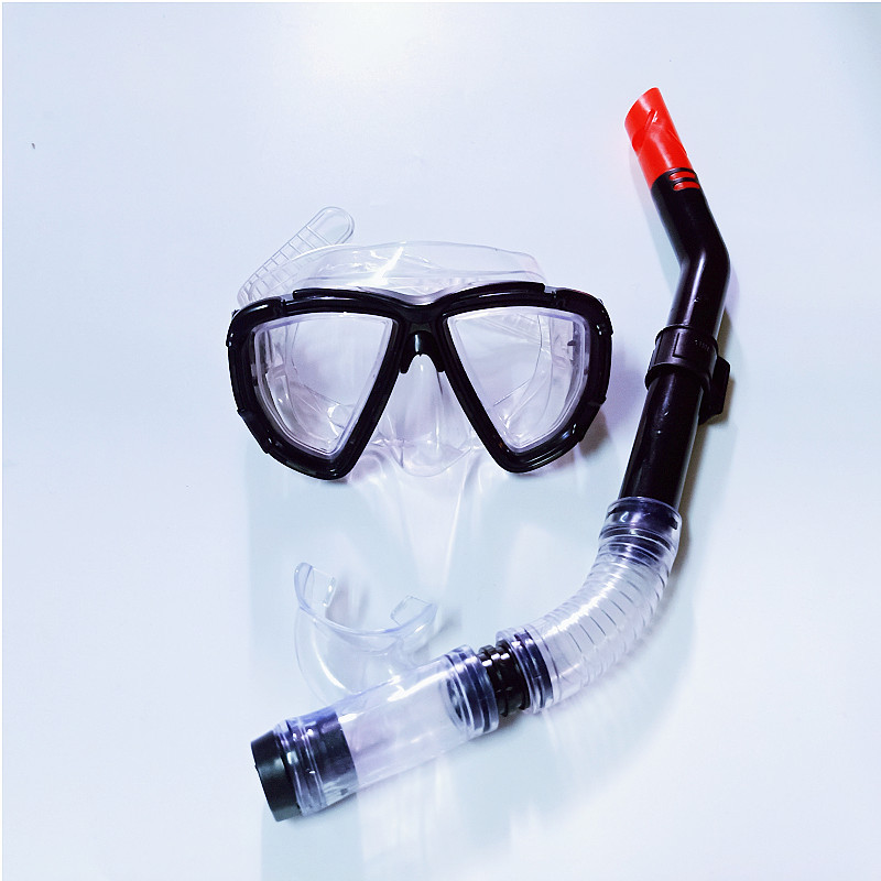 Factory supply diving goggles semi-dry snorkel snorkeling frog mirror diving kit PVC headband stock