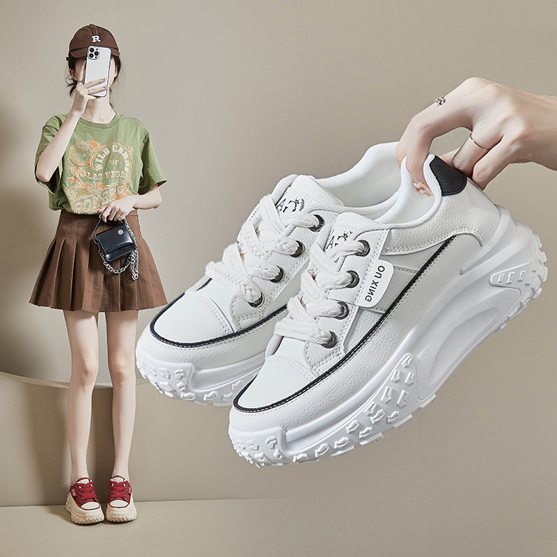 Korean Style White Shoes for Women 2025 Spring New Ins Student Casual Street Shooting Shoes Women's Thick Sole Heightening Sneakers Hy906