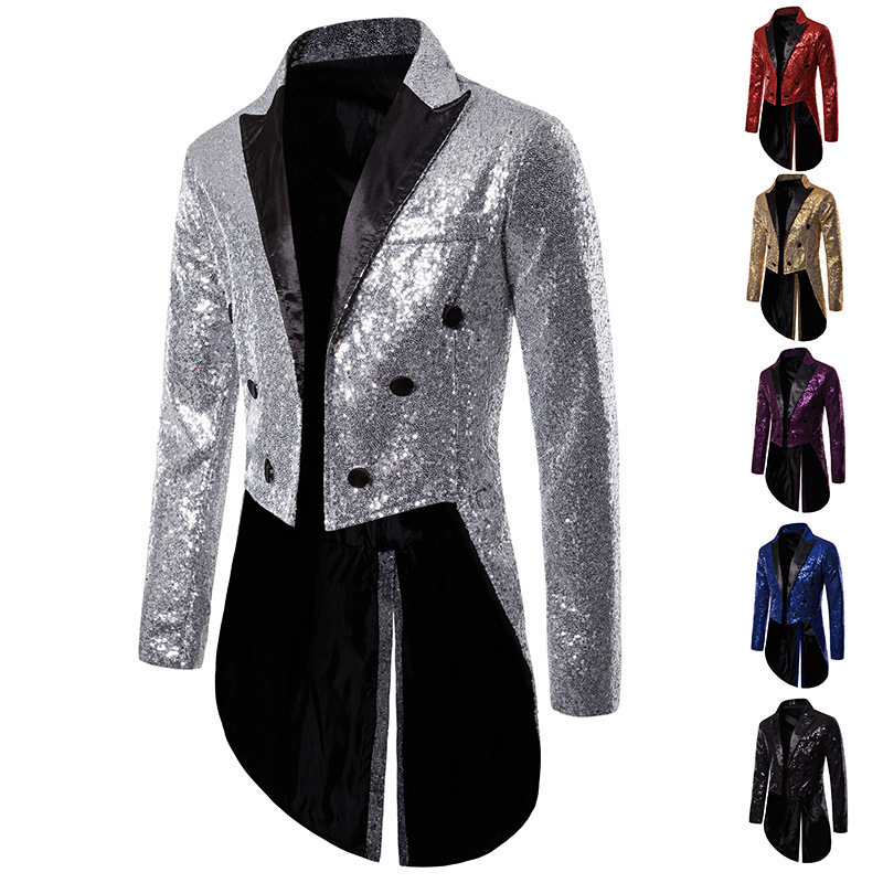 Amazon cross-border foreign trade men's suit tuxedo banquet nightclub performance sequins fashion design men's jacket