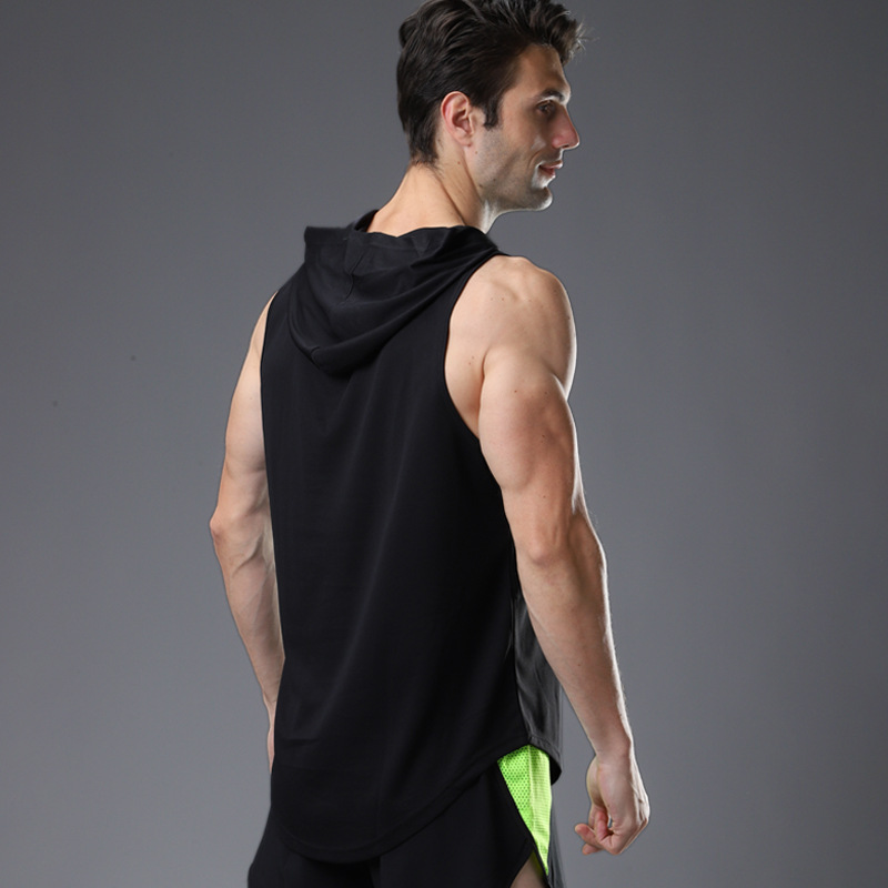 Hooded Fitness Vest Men's Basketball Running Training Loose Quick-drying Breathable Waistcoat European and American Plus Size Sports Vest