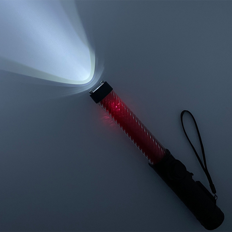 30CM charging traffic baton warning light LED red and blue fire emergency fluorescent stick magnetic whistle flashing stick