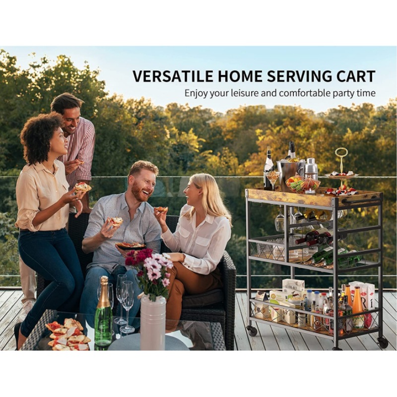 Hand Push Dining Cart Commercial Storage Rack Kitchen Restaurant Wine Side Cabinet Red Wine Mobile Dining Cart Amazon Cross-Border