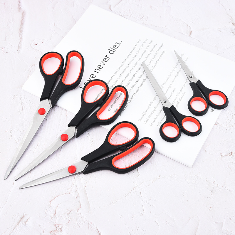 Manufacturer in Stock Wholesale Stainless Steel Home Office Scissors Tailor Scissors Student Stationery Scissors Two-Color Rubber and Plastic Scissors