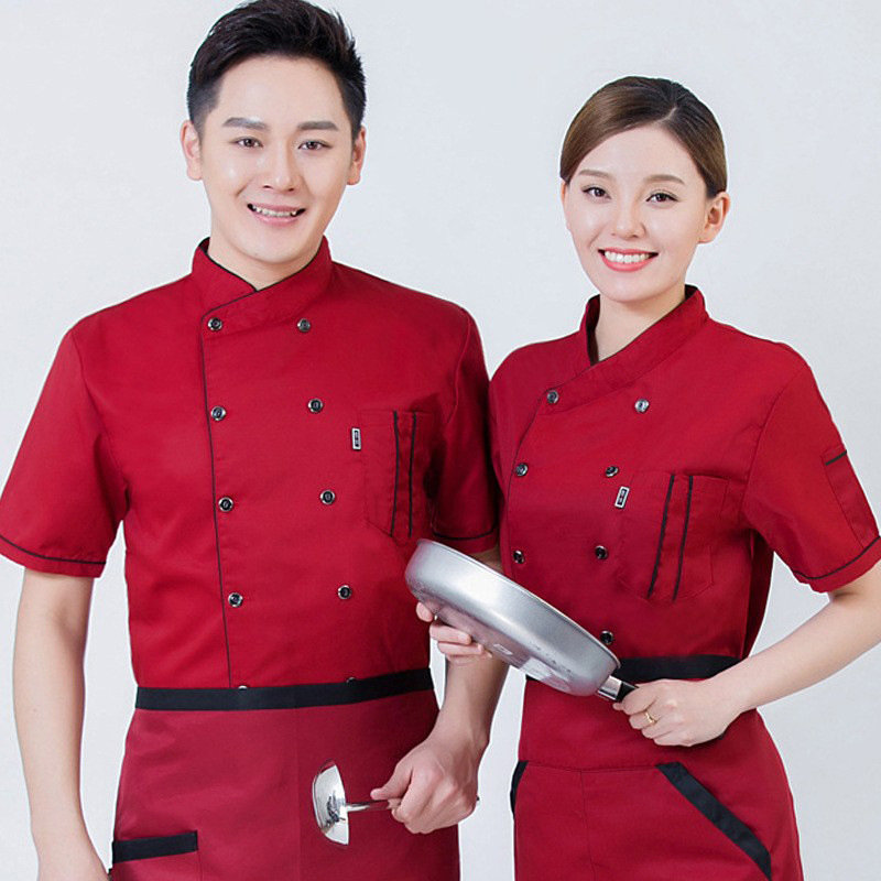 Chef Clothes Short Sleeve Summer Breathable Kitchen Canteen Kitchen Clothes Catering Hot Pot Restaurant Red Chef Work Clothes Men