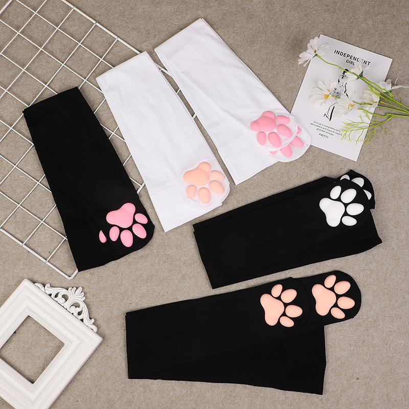 3D Cat Paw Socks with Three-Dimensional Silicone Pads, Cosplay Anime Cute Lolita Jk Non-Slip Long Socks, Genuine Manufacturer