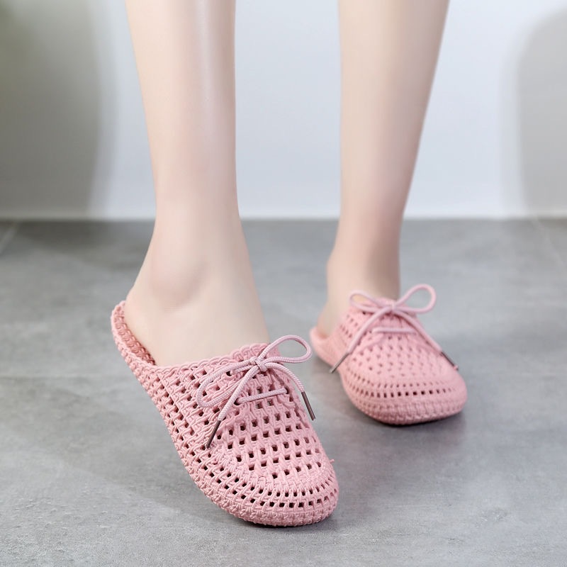 Summer Outfit Student Fashion Korean Style Shoelace Slippers Hole Shoes Cool Breathable Women Outfit Casual Slippers Women